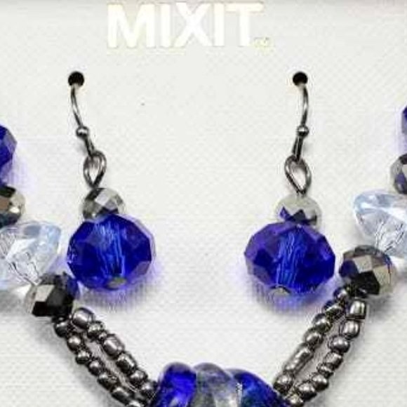 Mixit Set Necklace & Earrings Cobalt Blue Murano Glass Gunmetal Hematite Gift - Picture 3 of 7